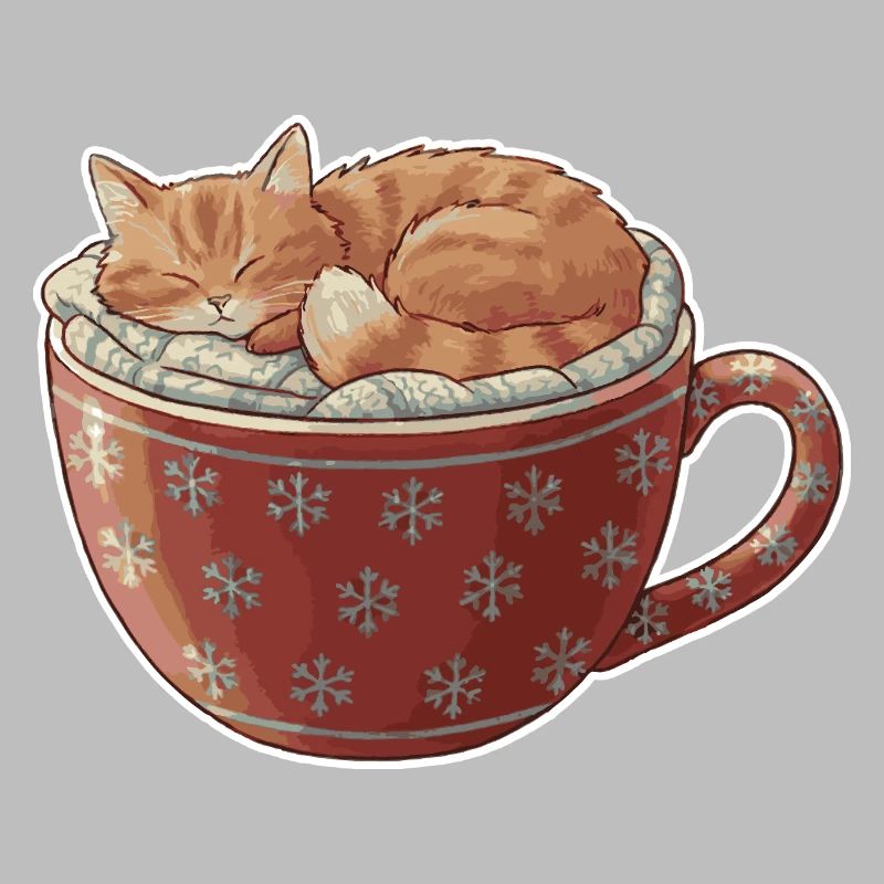 Chat endormi dans une tasse de Noël