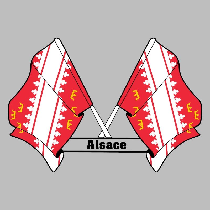 Drapeaux d’Alsace croisés avec le texte « Alsace »