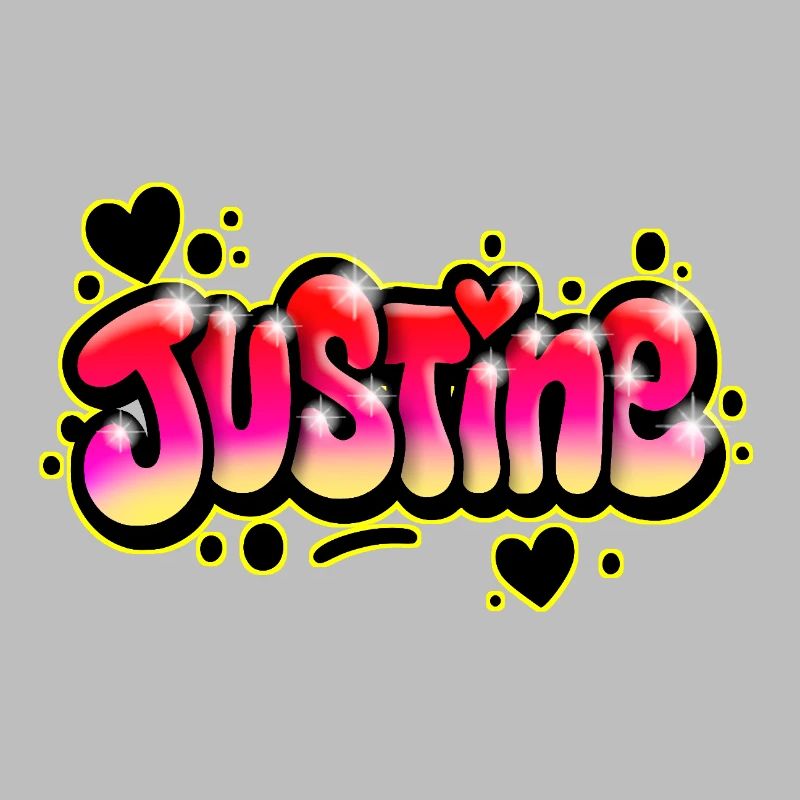 Justine Graffiti Name Printable Bubbles Hearts