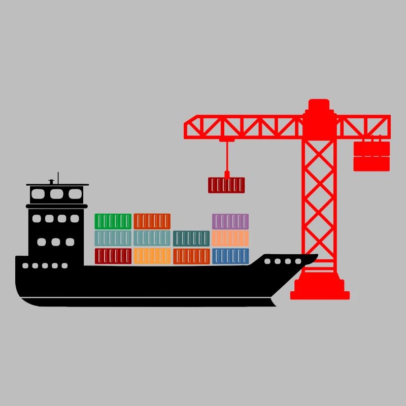 Sea container boat with crane unloading 2