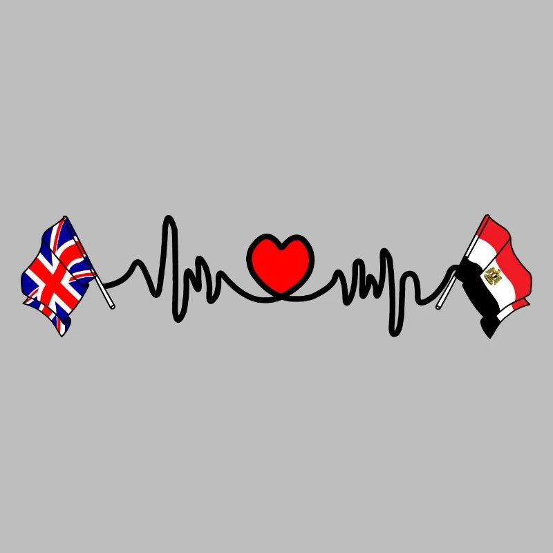 Cardio coeur avec drapeau de l’Angleterre et drapeau de l’Égypte