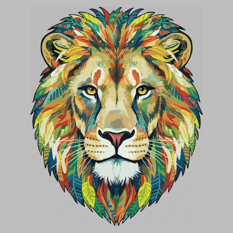 Colorful Lion Head with Leaf Pattern