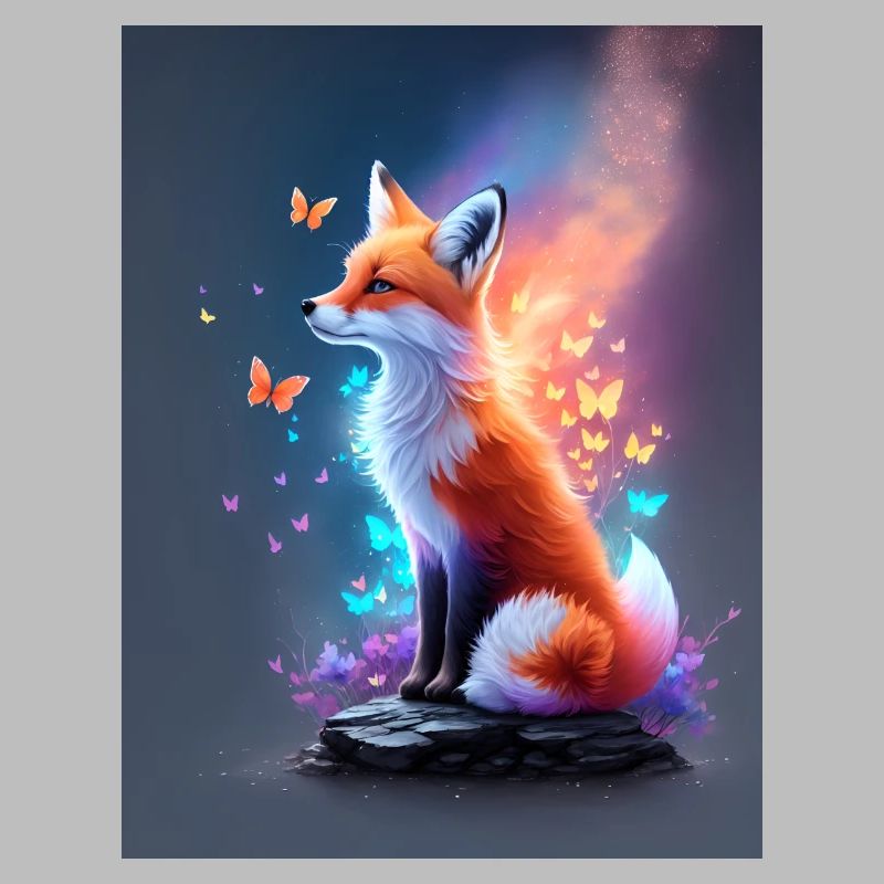Fantastic Fox with Multicolored Butterflies