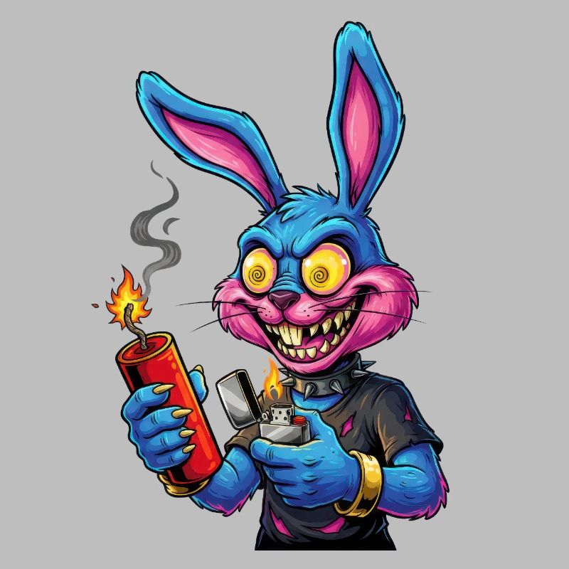 Neon Bunny with Fireworks New Year's Eve Firecracker Pyro