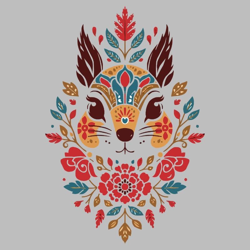 Blumen Eichhörnchen Kopf Folk-Art