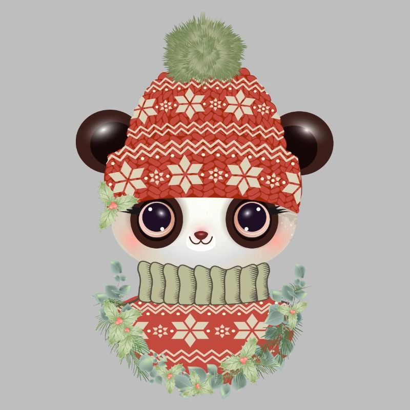 Panda mignon avec pull, bonnet et couronne