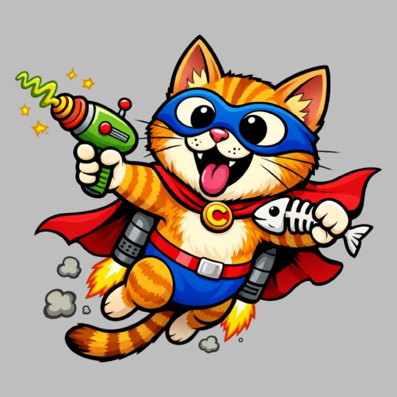 Superhero cat in flight