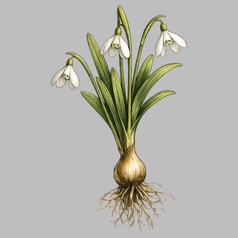 Snowdrops with bulb and roots
