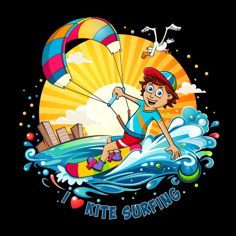 Illustration colorée d’un kitesurfeur