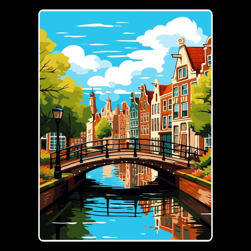 Amsterdam Pays-Bas Affiche de voyage Souvenir WPA