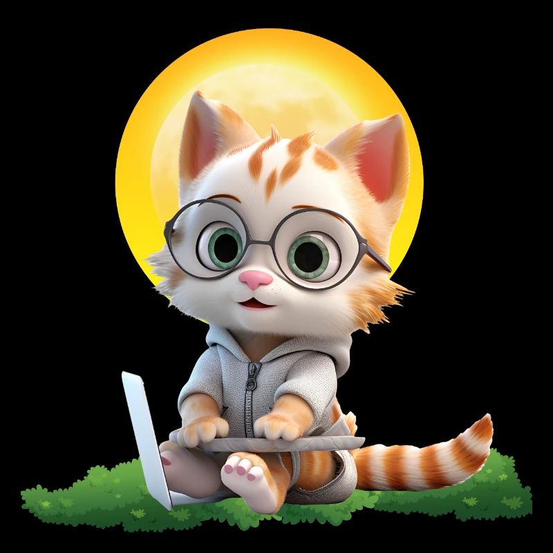 Smart Cat Sun Coder : Impression d’art pour ordinateur portable chaton