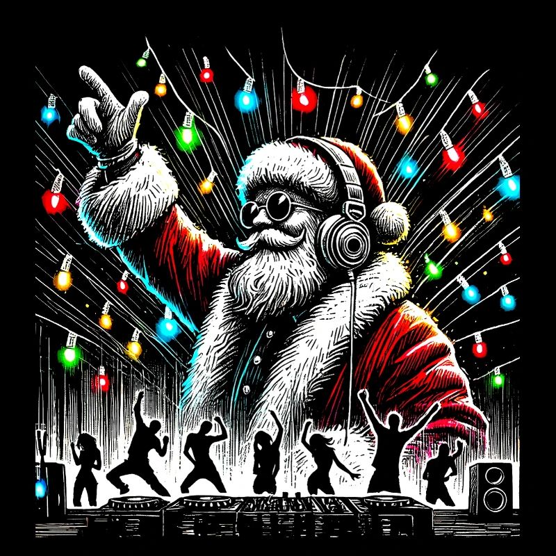 Festlicher Weihnachtsmann-DJ mit Neonlichtern