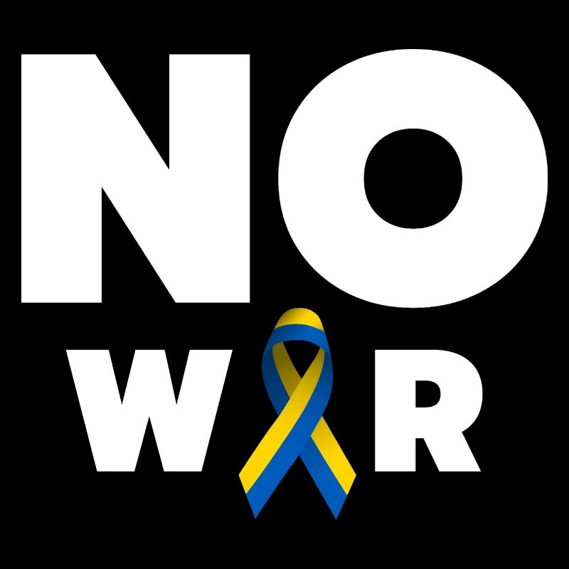 No War Text mit ukrainischer Solidaritätsschleife