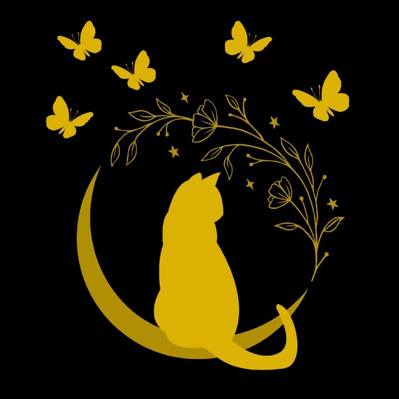 Chat de lune dorée avec vigne à fleurs