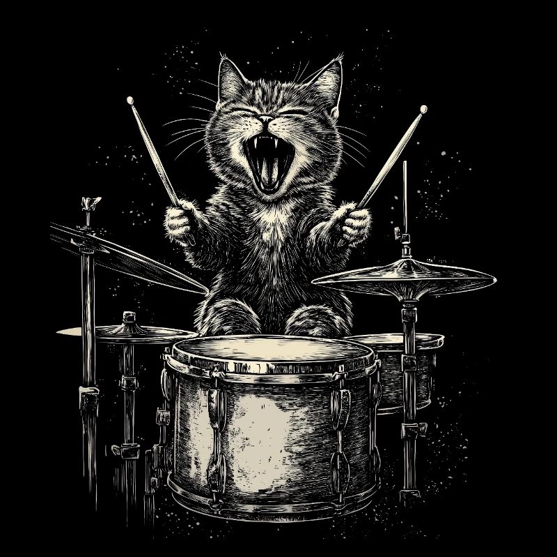 Cat Drums Drummer Rock Music Funny