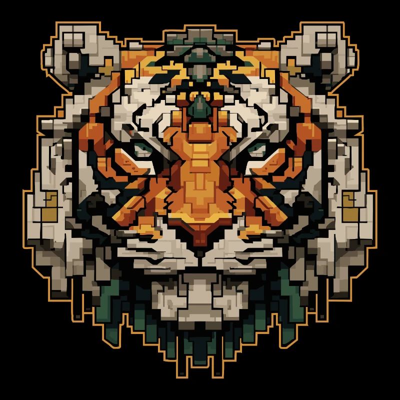 Strong pixel tiger in retro look