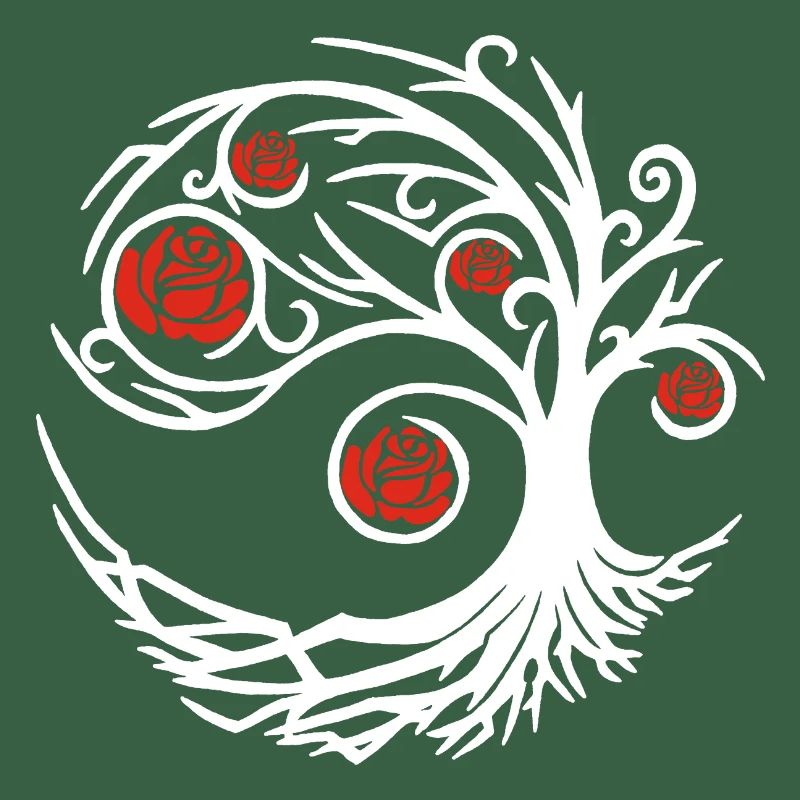 Stylized White Tree and Red Roses