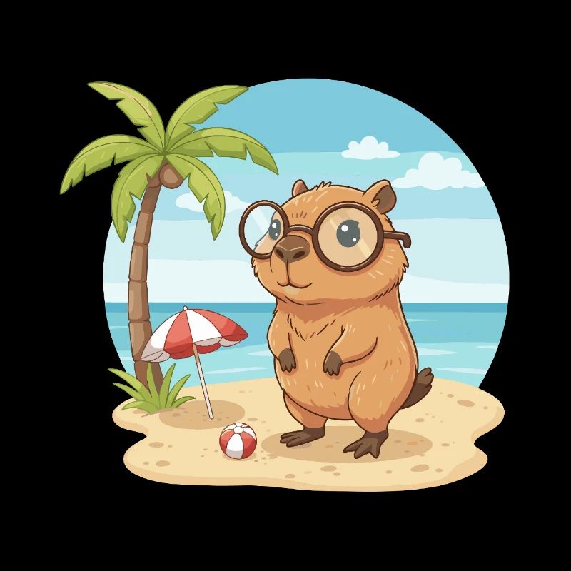 Cute Capybara with Glasses Beach Summer Vacation