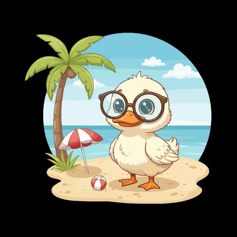 Vacances d’été sur la plage du canard mignon aux lunettes