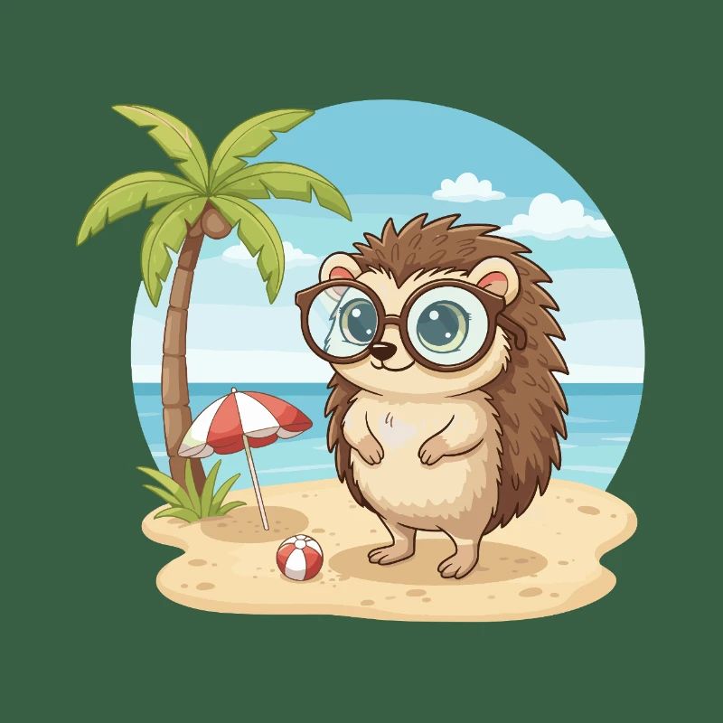 Cute Hedgehog with Glasses Beach Summer Vacation