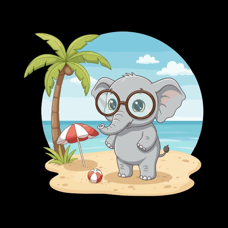 Beau éléphant mignon avec des lunettes vacances d’été sur la plage