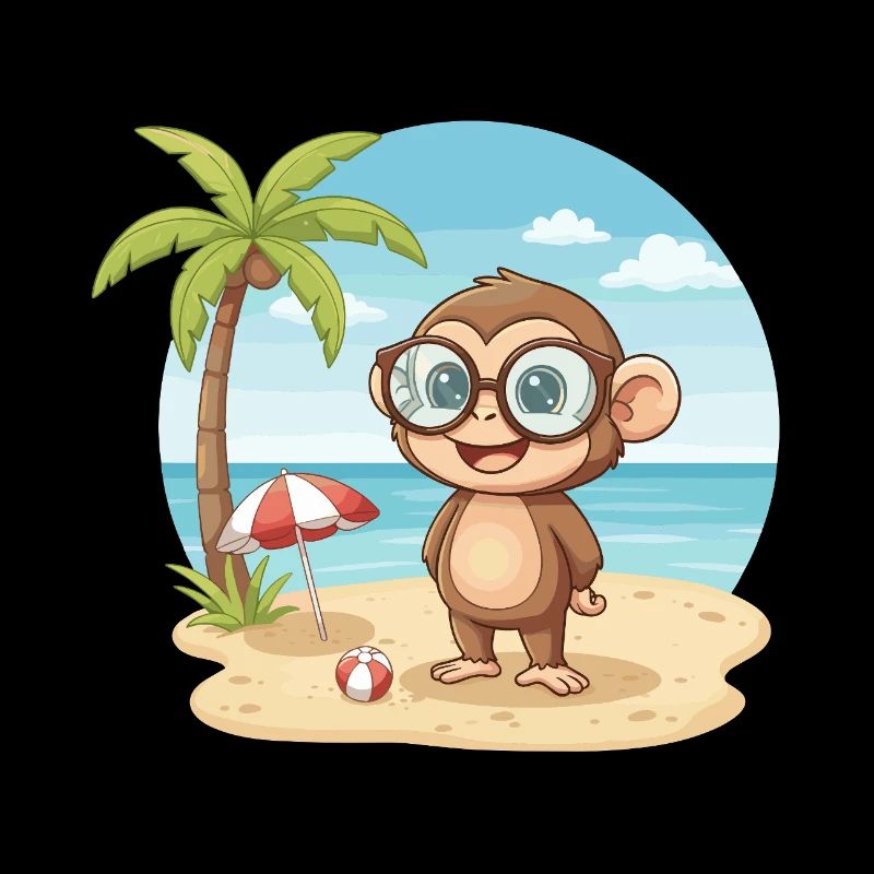 Singe mignon aux lunettes vacances d’été à la plage