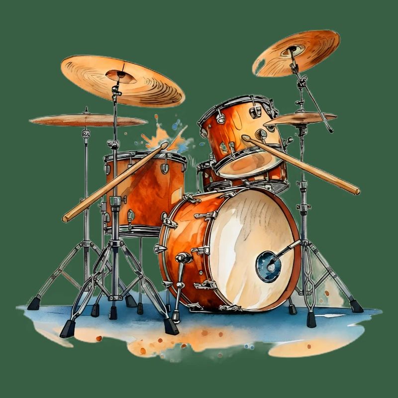 Drum Set in Watercolors Music Instruments