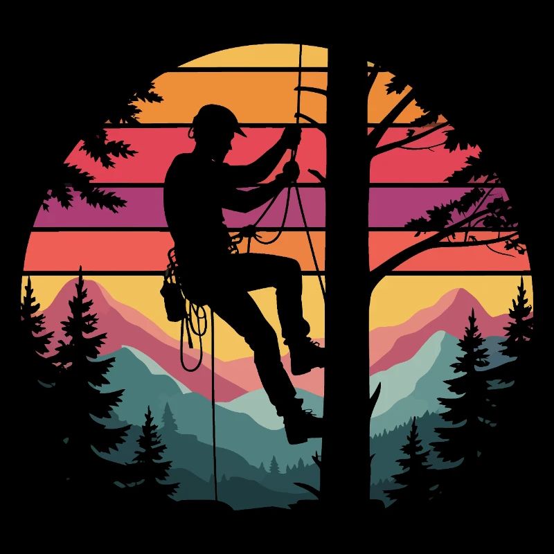 Grimpeurs dans la forêt du couchant de soleil