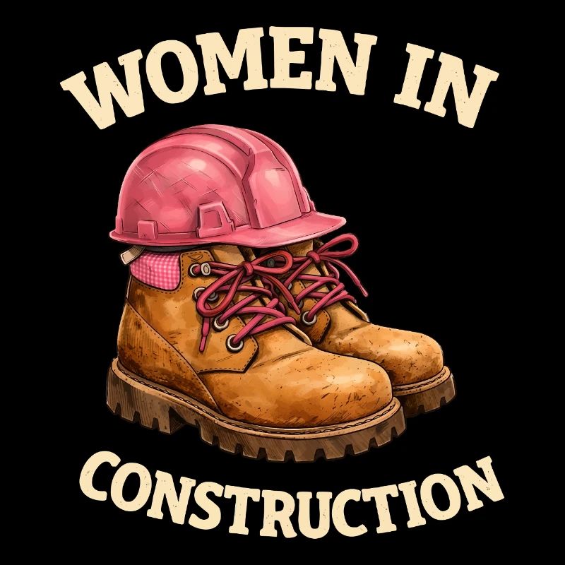 Women in Construction Work Boots and Construction Helmet