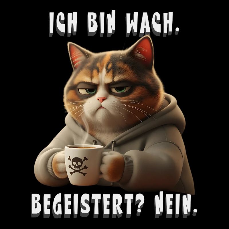 Ich bin wach begeistert nein Katze Kaffee