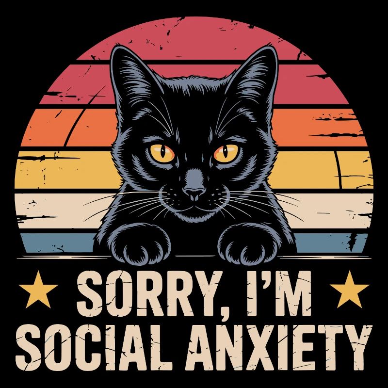 Anxiété sociale du chat noir rétro