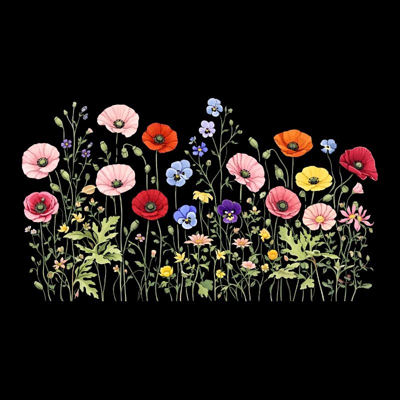 Prairie de fleurs sauvages avec fleurs naturelles à l’aquarelle