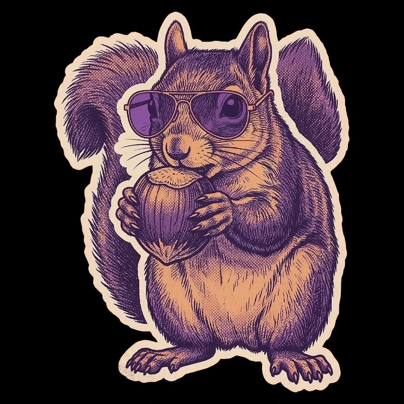 Squirrel with sunglasses nibbling hazelnut