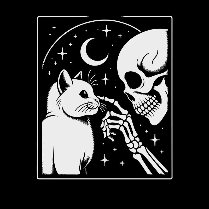 Celestial Cat and Skeleton Night Art