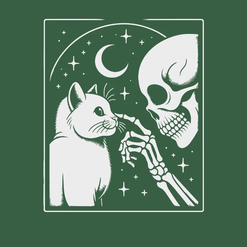 Celestial Cat and Skeleton Night Art