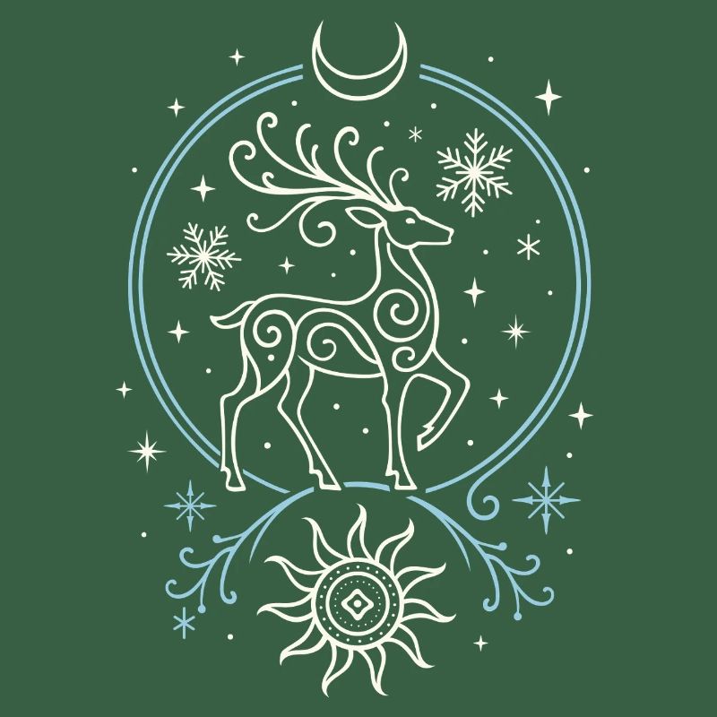 Yule Hirsch mit Sonne, Mond und Geweih