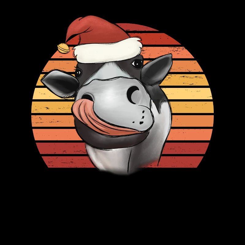 Vache de Noël avec chapeau de Noël rétro
