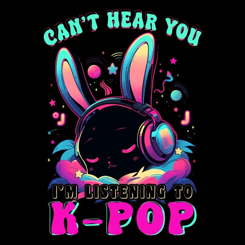 K-pop Chibi Kawaii Lapin Avec Casque Lapin
