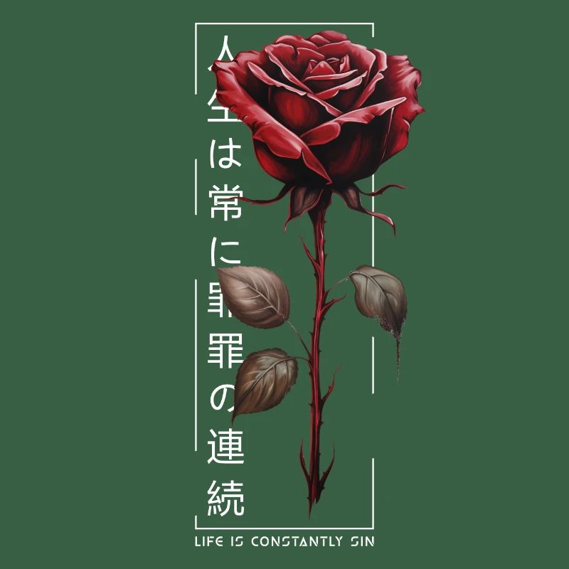 Life Is Constantly Sin Rose Japanese Script