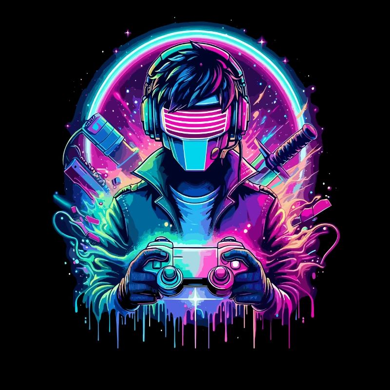 Cyber contrôleur néon - Puissance de jeu rétro