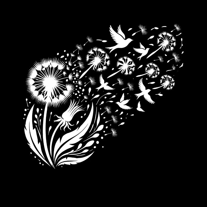 Dandelion Birds in Flight Nature Art Dandelion