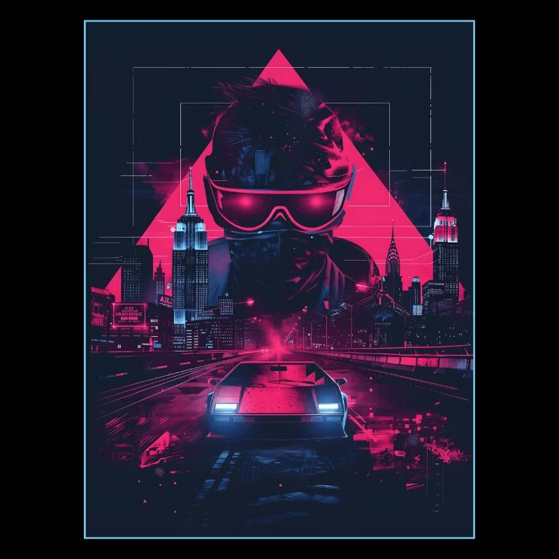 Retro Auto Mann Stadt Vaporwave Synthwave 90er