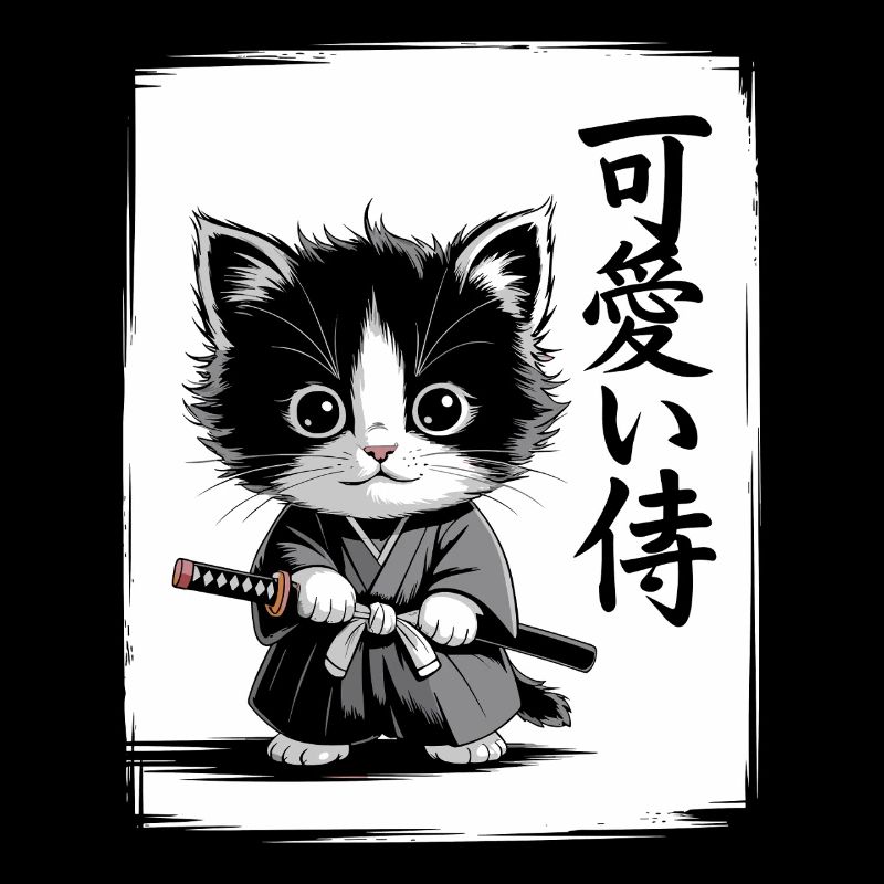 Samurai Cat Funny Kitten, Japanese Art