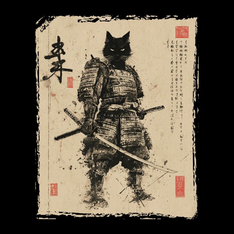 Chat samouraï, guerrier et combattant japonais