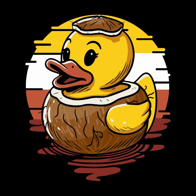 Cute duckling on coconut
