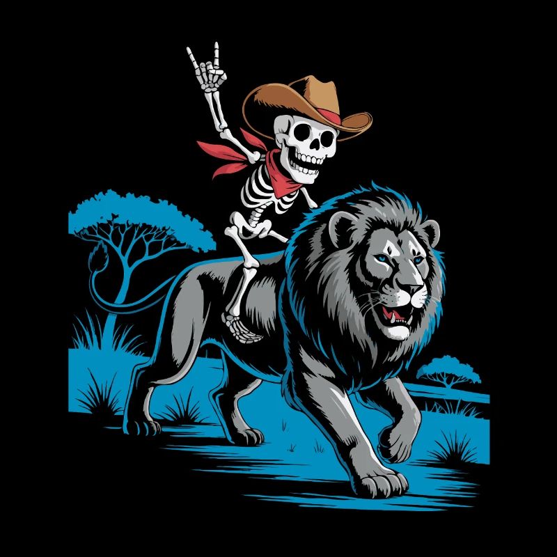 Skelett auf Löwe im Wildwest-Stil
