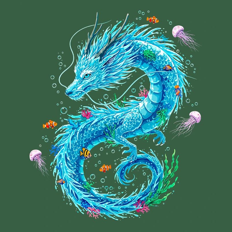Wasserdrache mit Meeresbewohnern
