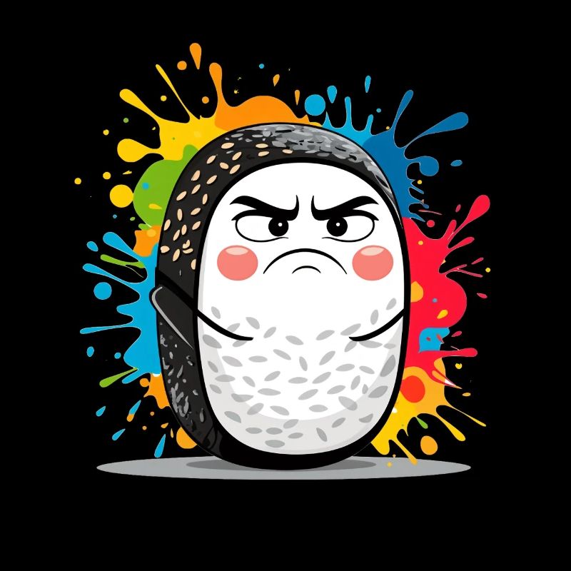 Angry sushi roll with paint splashes