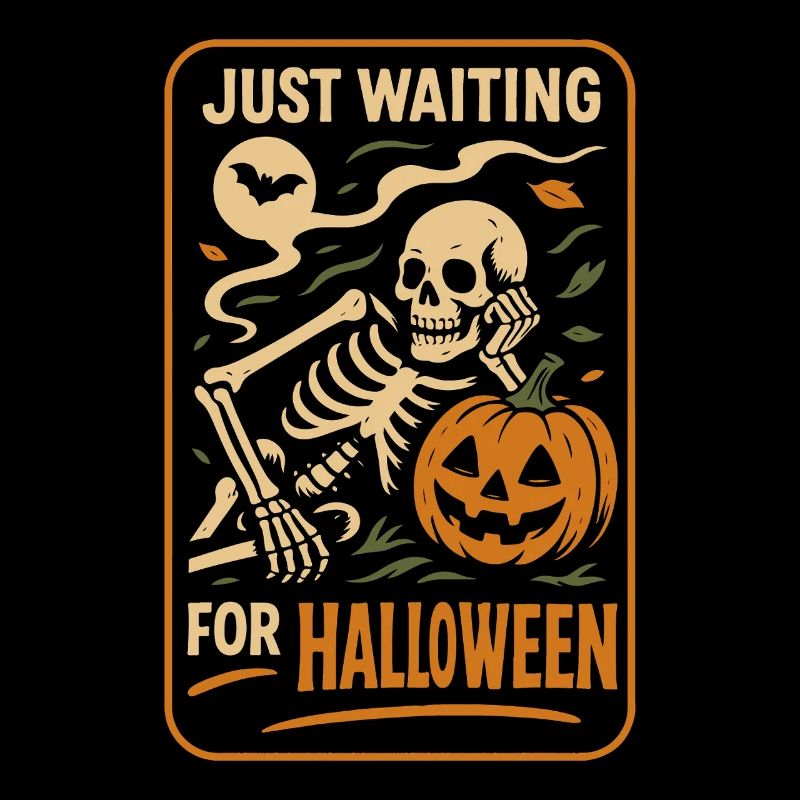 Just Waiting For Halloween Skeleton Pumpkin