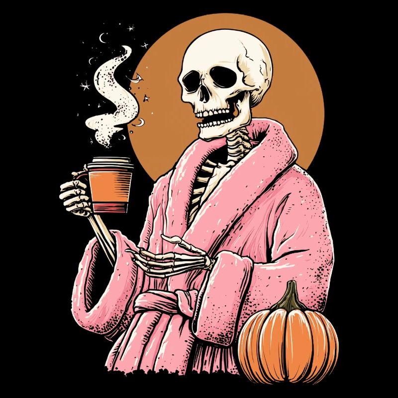 Skeleton Robe Pumpkin Halloween Costume Coffee